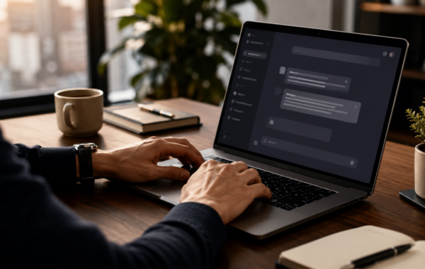 Personne tapant sur ordinateur avec interfaces IA visibles — GEO Generative Engine Optimization 2026